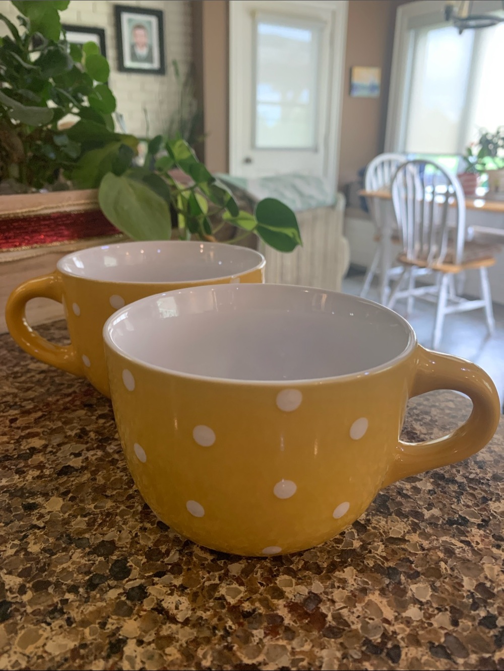 Yellow Polka Dot Cappuccino Mugs - Set of 2
